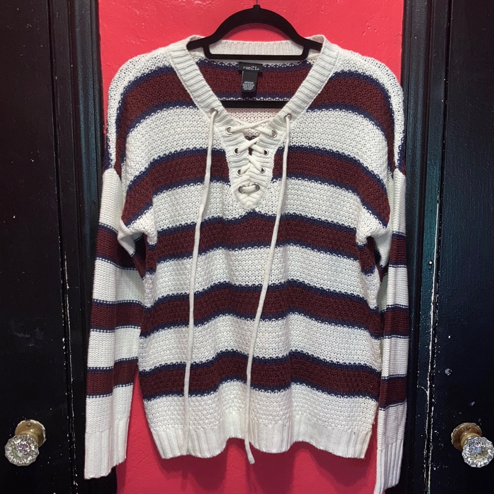 Striped knitted lace sweater